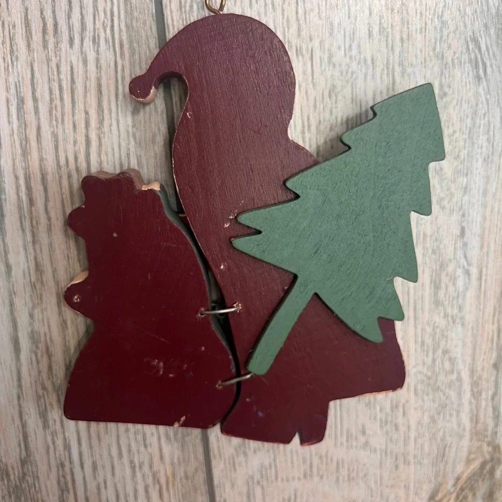 Primitive Wooden Santa Claus Christmas Ornament Folk Art Plaid Teddy Bear Tree